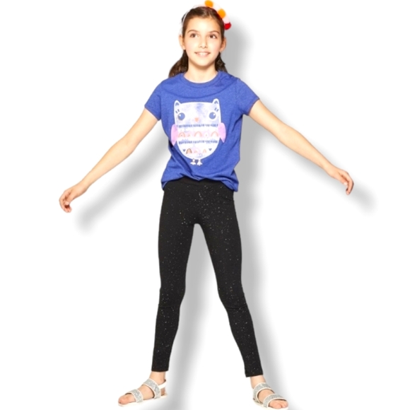 ♥️ 4 for $25 ♥️ #R Cat & Jack Bottoms Black Leggings Glitter Size 7 8 Medium - Picture 2 of 4